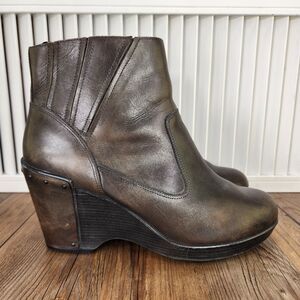 Dansko Faith Leather Wedge Heel Ankle Boots Womens Sz 11 EU 41 Brown Boho Urban